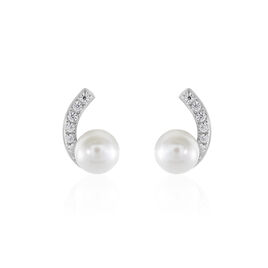 Boucles D'oreilles Angel Or Blanc Perle De Culture Oxyde Oxyde - Clous d'oreilles Femme | Histoire d’Or