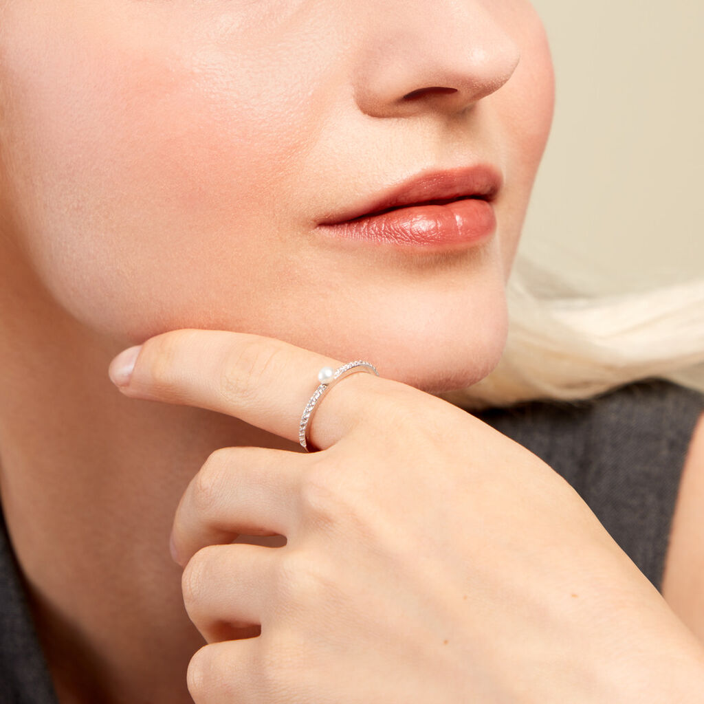 Bague Lua Argent Blanc Perle De Culture Oxyde De Zirconium - Bagues solitaires Femme | Histoire d’Or