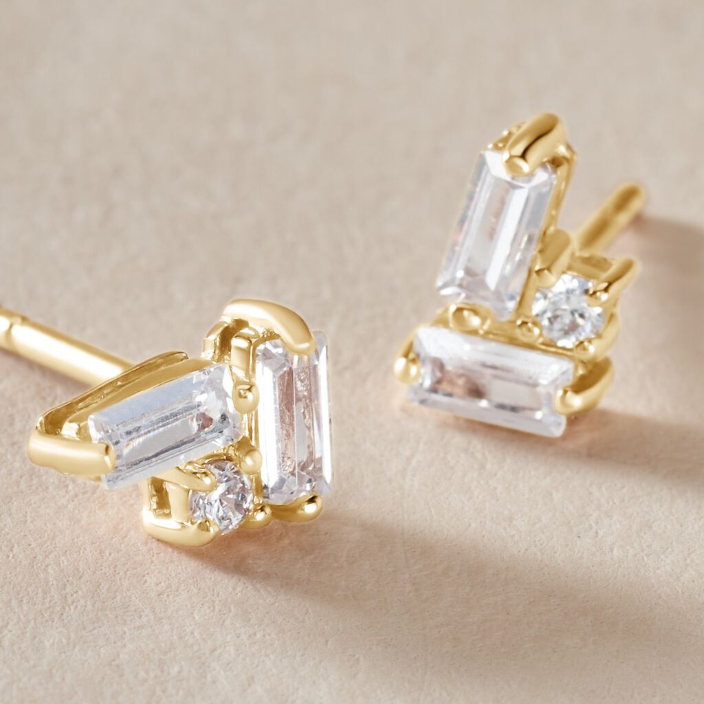 Boucles D'oreilles Puces Jardins D'hiver Plaqué Or Oxyde De Zirconium - Boucles d'oreilles fantaisie Femme | Histoire d’Or