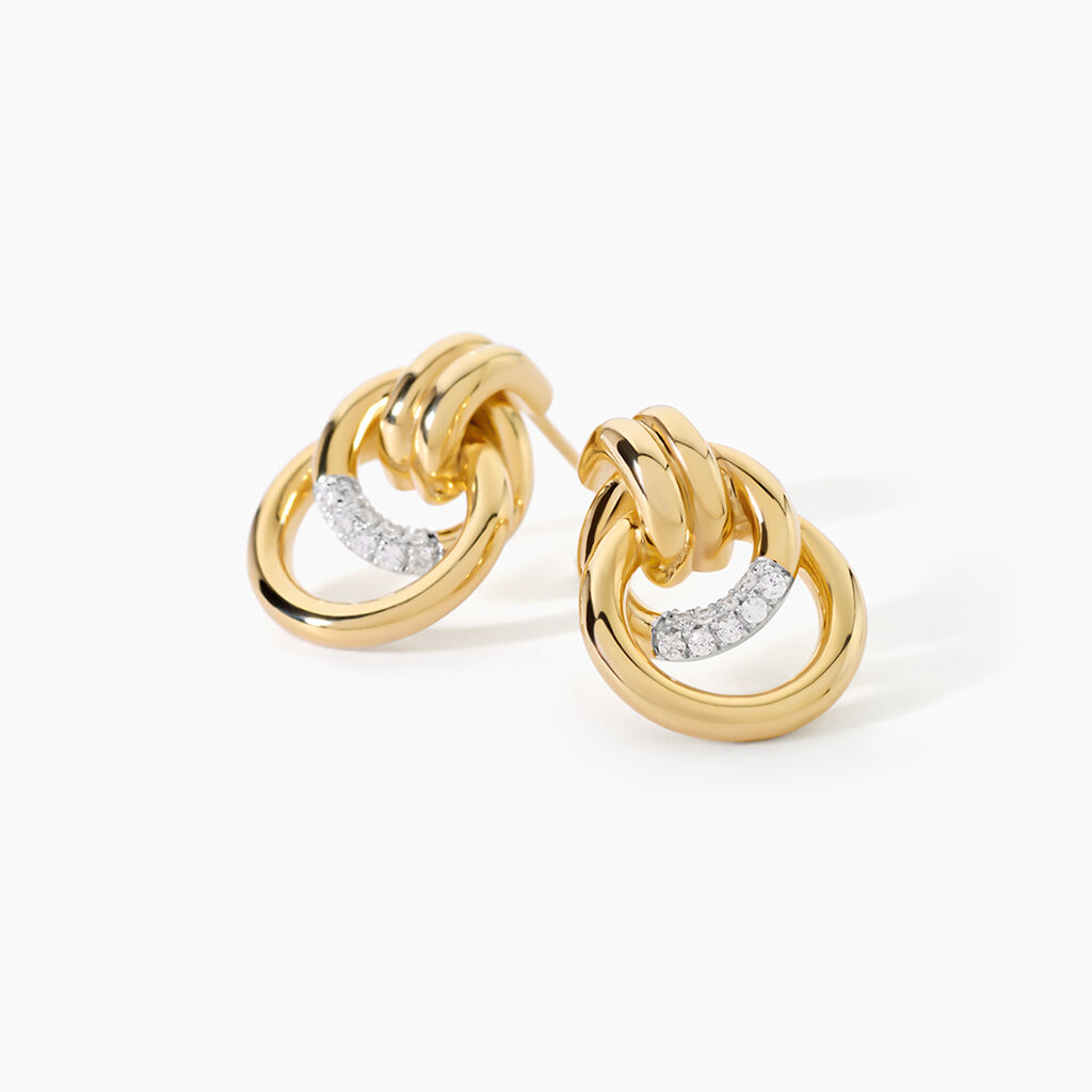 Boucles D'Oreilles Puces Nana Argent Dor&eacute; A L'Or 750/1000 Oxyde De Zirconium - Clous d'oreilles Femme | Histoire d&rsquo;Or