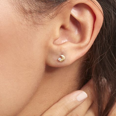 Boucles D'oreilles Puces Francoise-marie Lune Or Jaune Oxyde - Clous d'oreilles Femme | Histoire d’Or