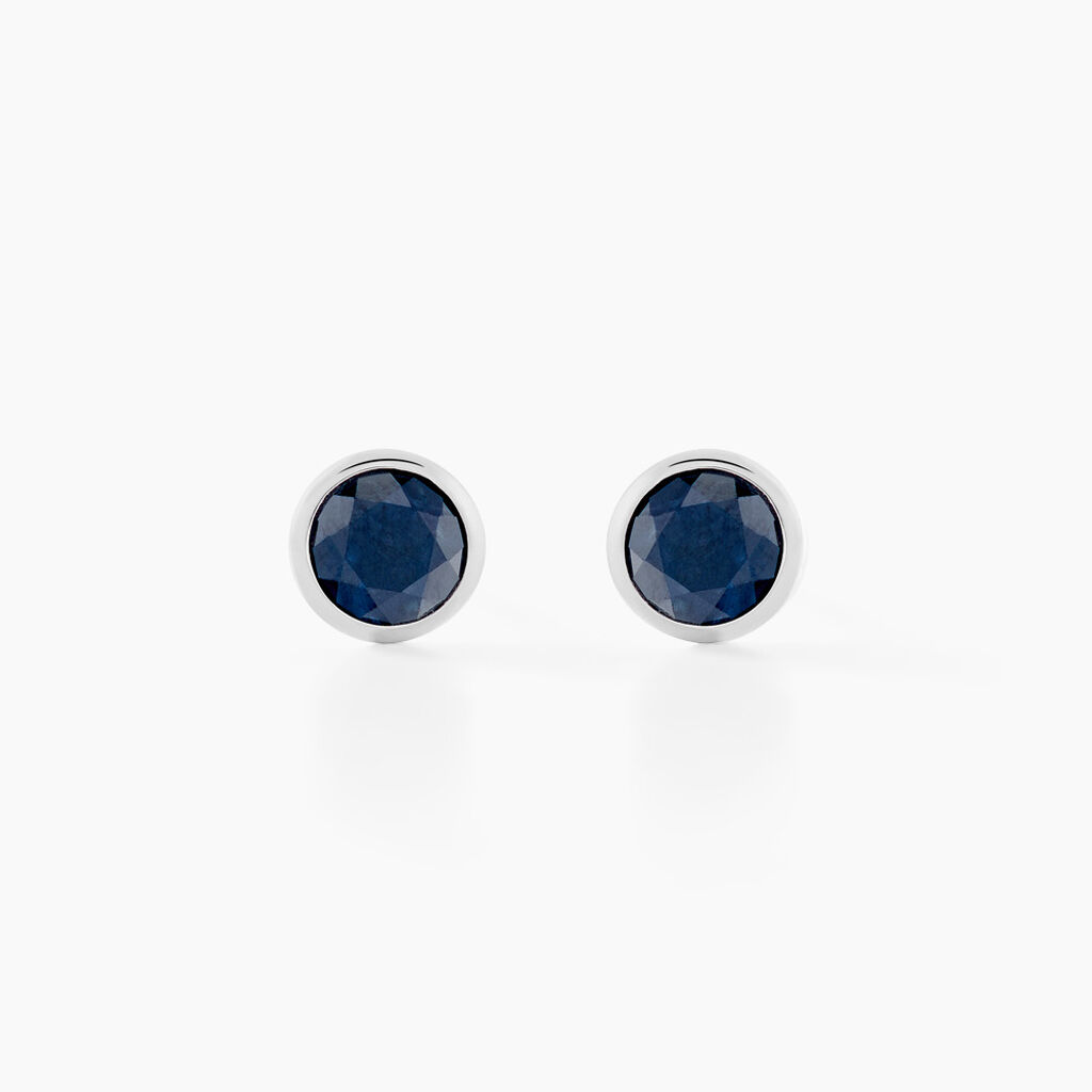 Boucles D'oreilles Puces Edy Serti Clos Or Blanc Saphir - Clous d'oreilles Femme | Histoire d’Or