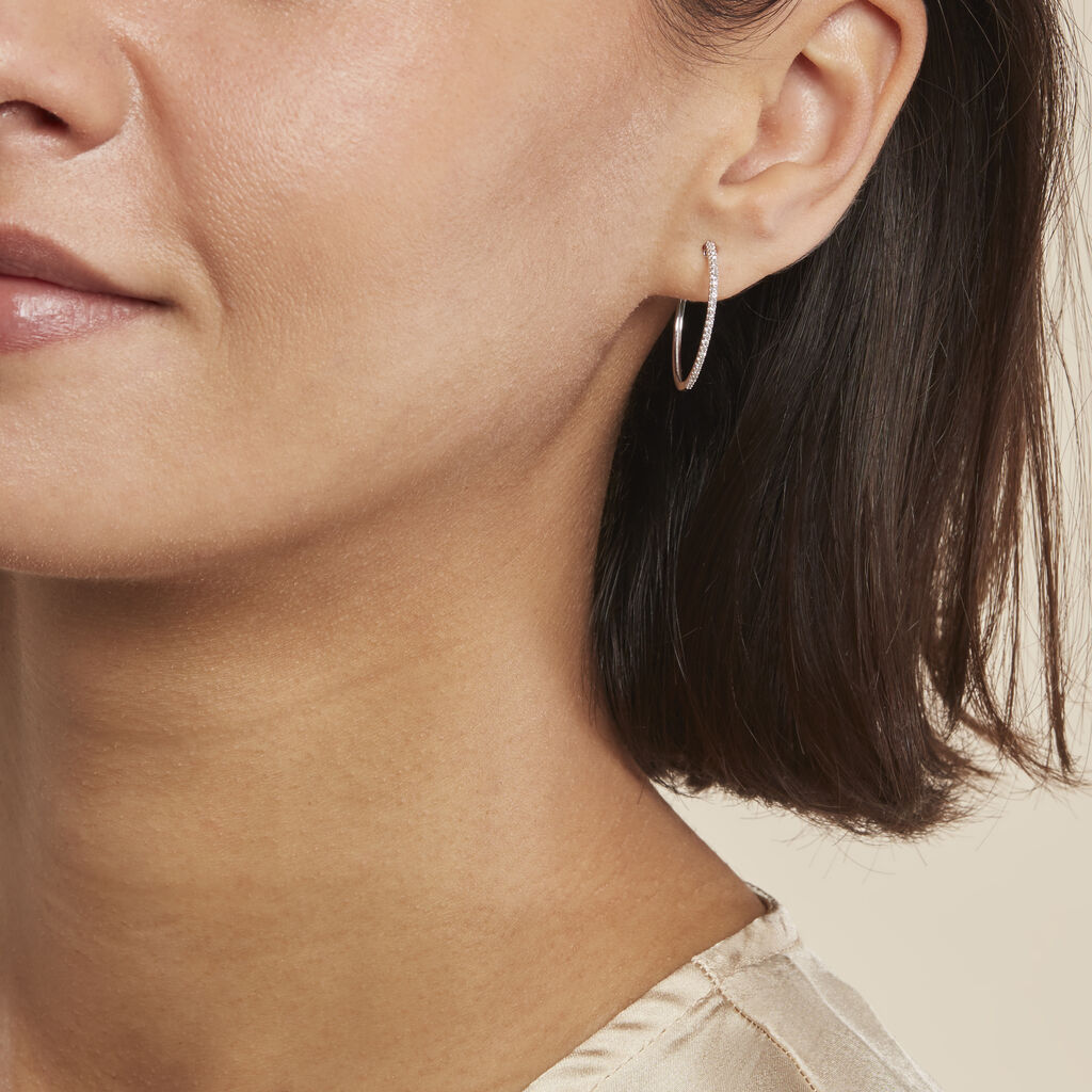 Créoles Aryanna Rondes Or Blanc Diamant - Boucles d'oreilles créoles Femme | Histoire d’Or