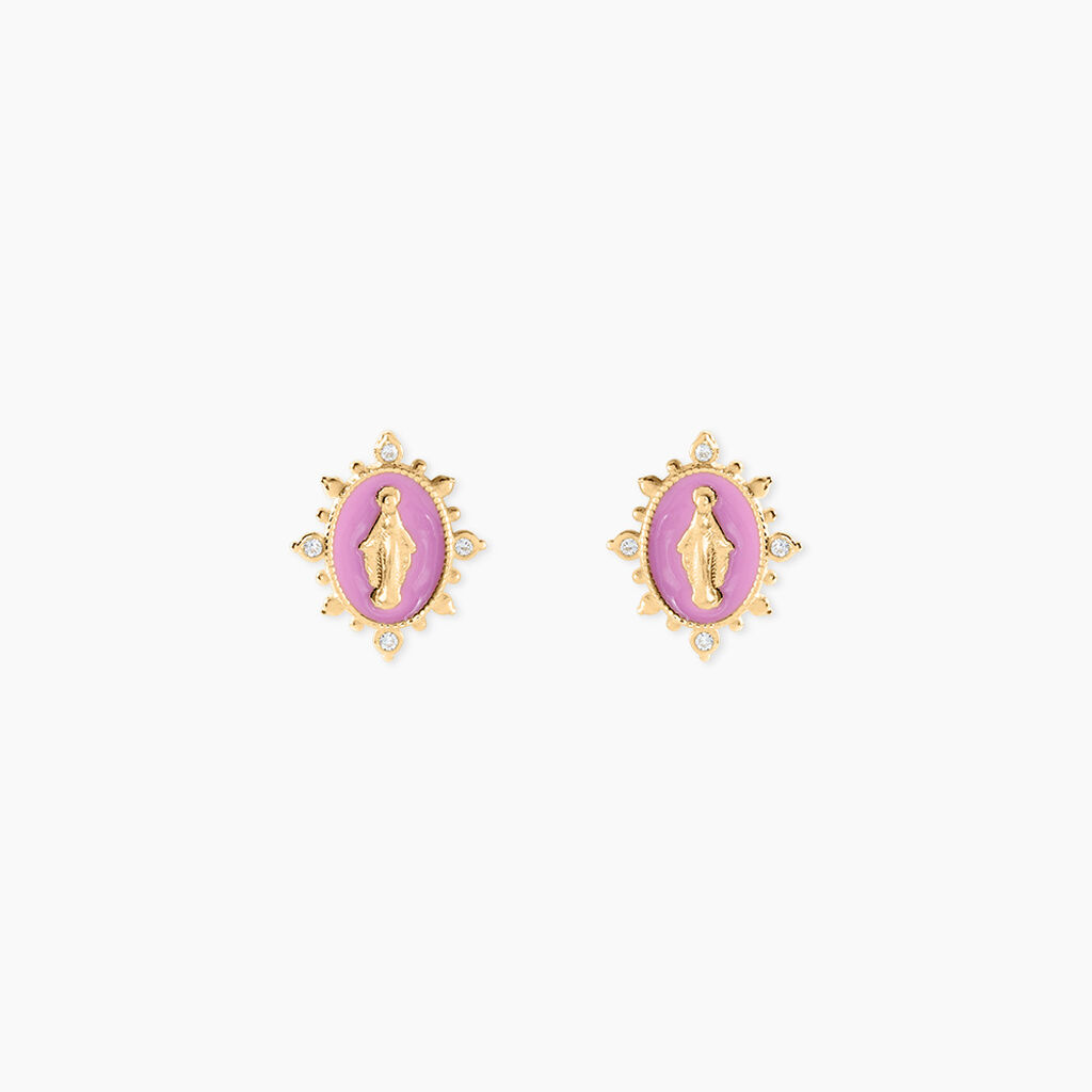Boucles D'Oreilles Puces Febo Argent Dor&eacute; A L'Or 750/1000 Oxyde De Zirconium - Boucles d'oreilles fantaisie Femme | Histoire d&rsquo;Or