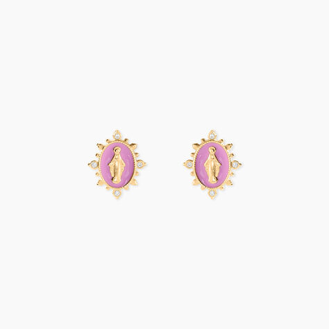 Boucles D'Oreilles Puces Febo Argent Dor&eacute; A L'Or 750/1000 Oxyde De Zirconium - Boucles d'oreilles fantaisie Femme | Histoire d&rsquo;Or
