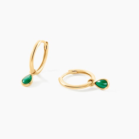 Cr&eacute;oles Ond&eacute;e Or Jaune Malachite - Boucles d'oreilles cr&eacute;oles Femme | Histoire d&rsquo;Or