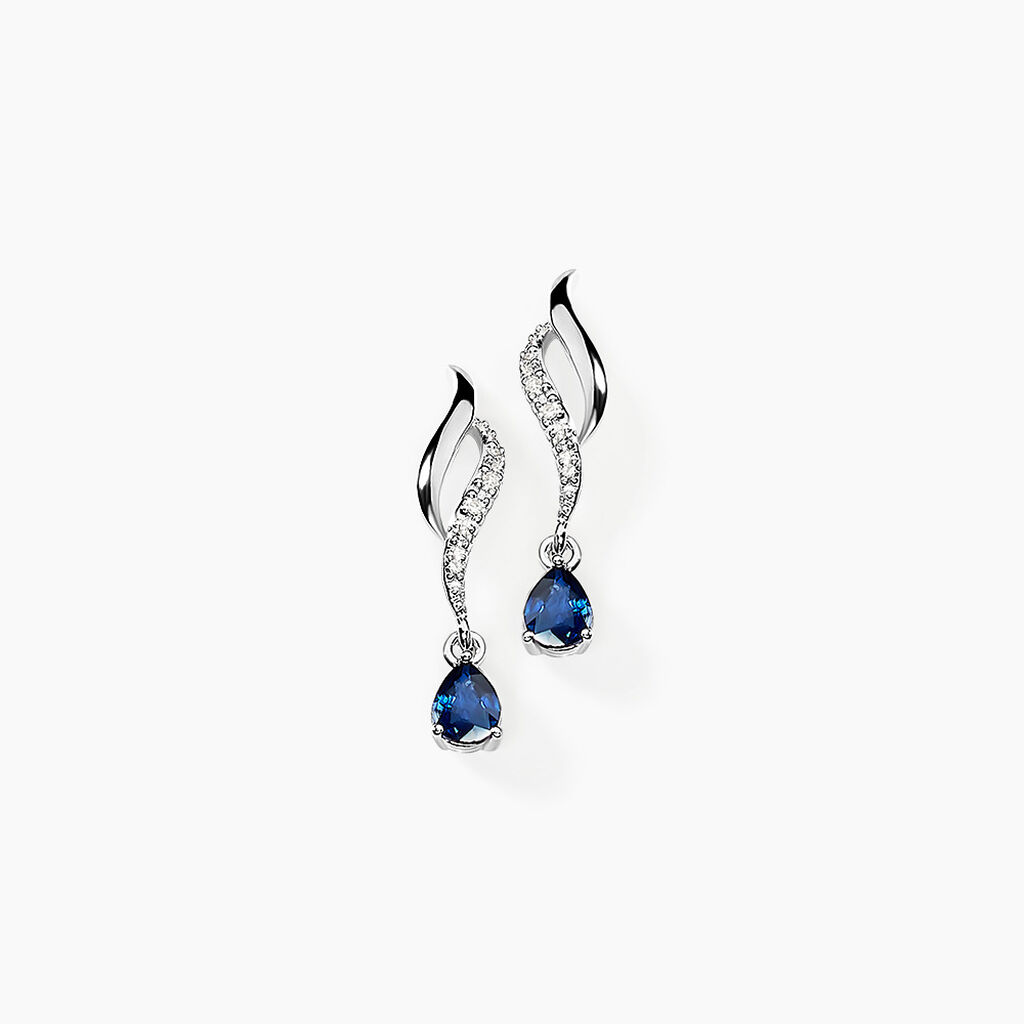 Boucles D'oreilles Puces Nolia Or Blanc Saphir Et Diamant - Boucles d'oreilles pendantes Femme | Histoire d’Or