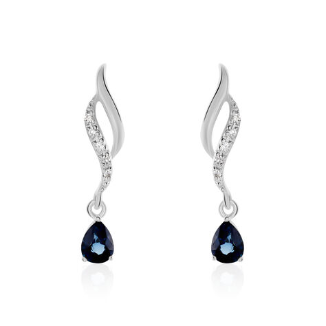 Boucles D'oreilles Puces Nolia Or Blanc Saphir Et Diamant - Boucles d'oreilles pendantes Femme | Histoire d’Or