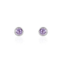 Boucles D'oreilles Puces Edy Serti Clos Or Blanc Amethyste