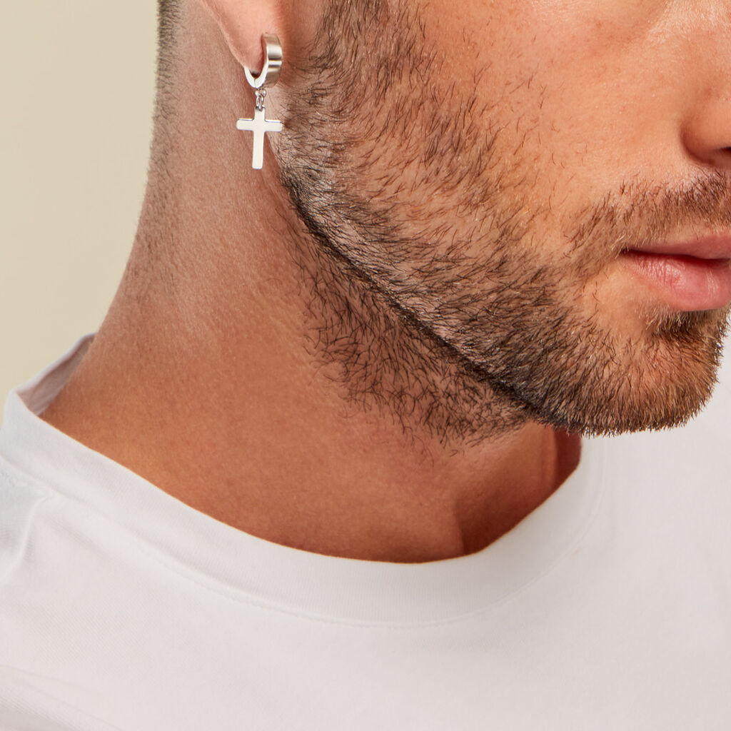Créole Unitaire Feodor Acier Blanc - Boucles d'oreilles créoles Homme | Histoire d’Or
