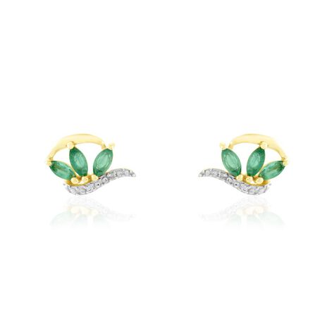 Boucles D'oreilles Puces Or Bicolore Caetlin Emeraude Diamant - Clous d'oreilles Femme | Histoire d’Or
