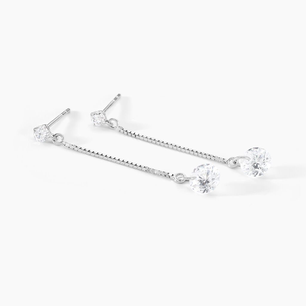 Boucles D'oreilles Pendantes Regane Or Blanc Oxyde De Zirconium - Boucles d'oreilles pendantes Femme | Histoire d’Or