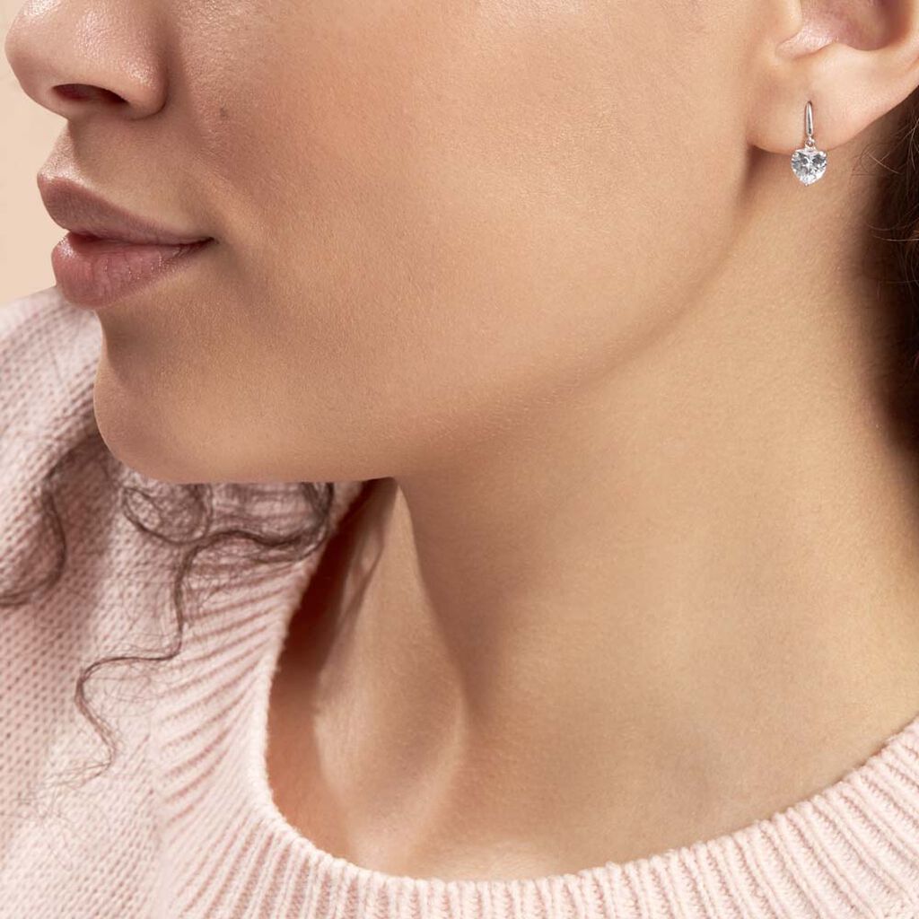 Boucles D'oreilles Pendantes Bo Coeur Pm Or Blanc Oxyde De Zirconium - Boucles d'oreilles pendantes Femme | Histoire d’Or