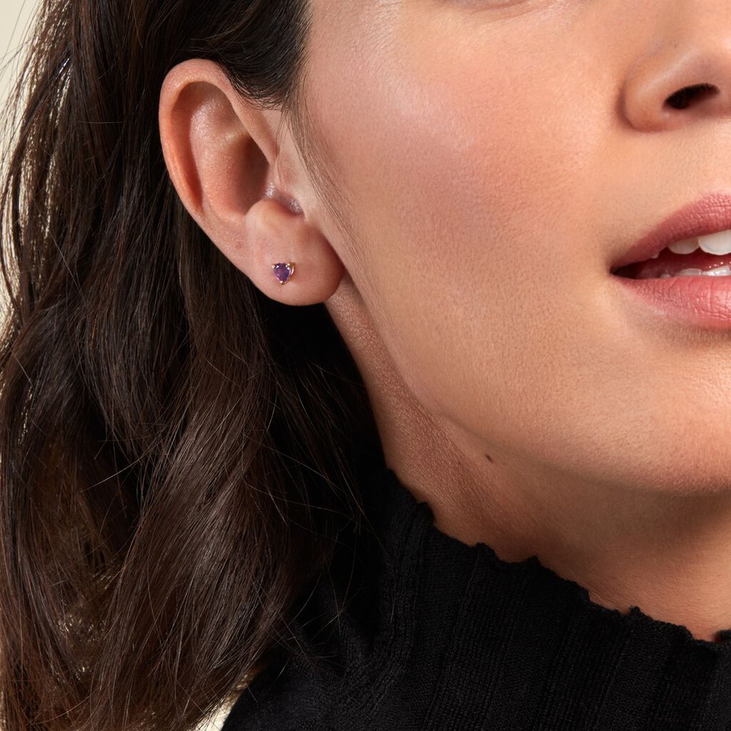 Boucles D'oreilles Puces Pasilla Or Jaune Améthyste - Clous d'oreilles Femme | Histoire d’Or