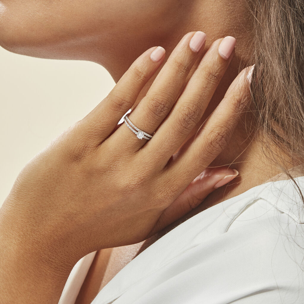 Bague Vrille Double Or Blanc Oxyde De Zirconium - Bagues solitaires Femme | Histoire d’Or