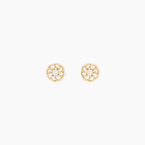 Boucles D'oreilles Puces Eleanor Fleur Or Jaune Oxyde De Zirconium - Clous d'oreilles Famille | Histoire d’Or