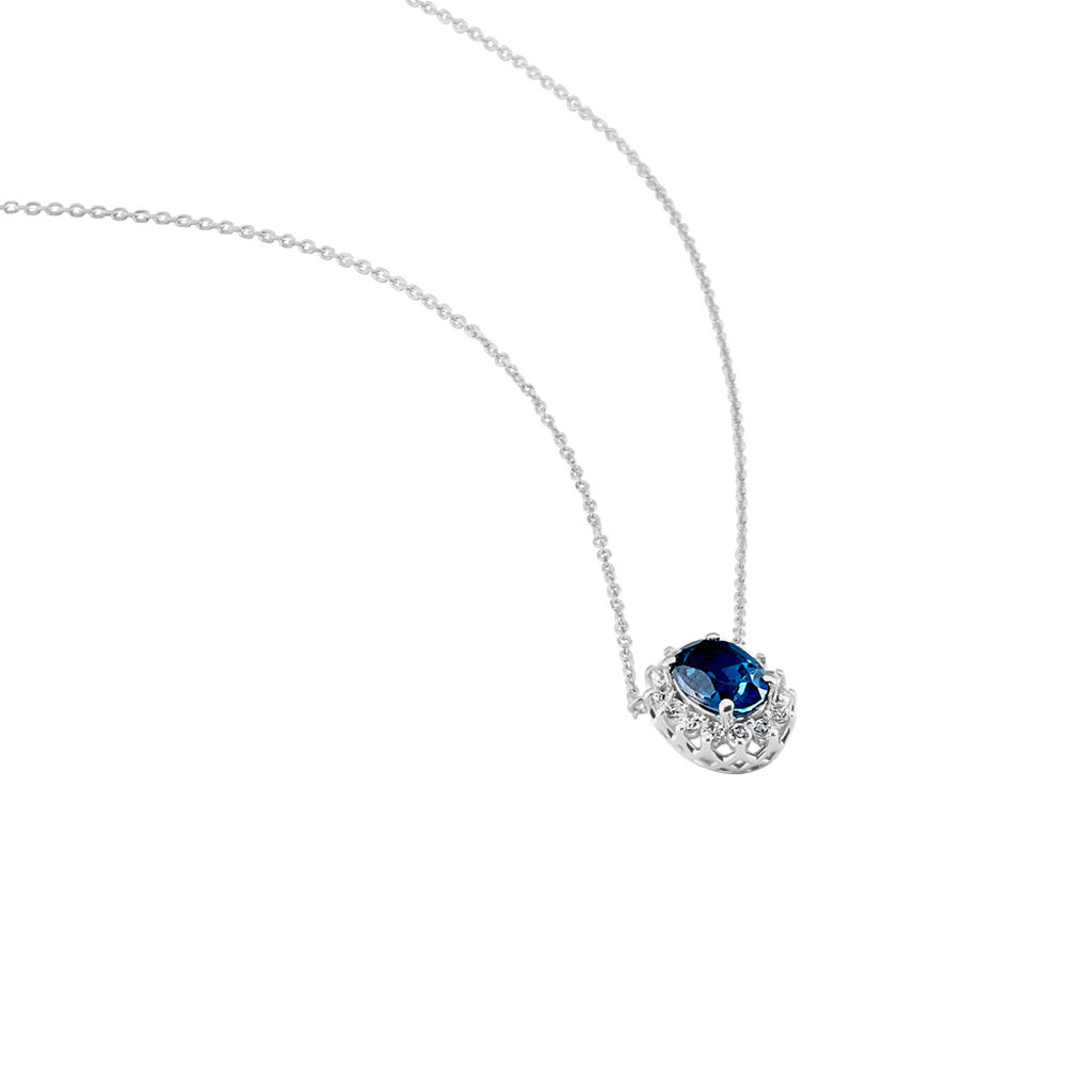 Collier Or Blanc Quintilla Topaze London Blue Et Oxydes - Colliers Femme | Histoire d&rsquo;Or