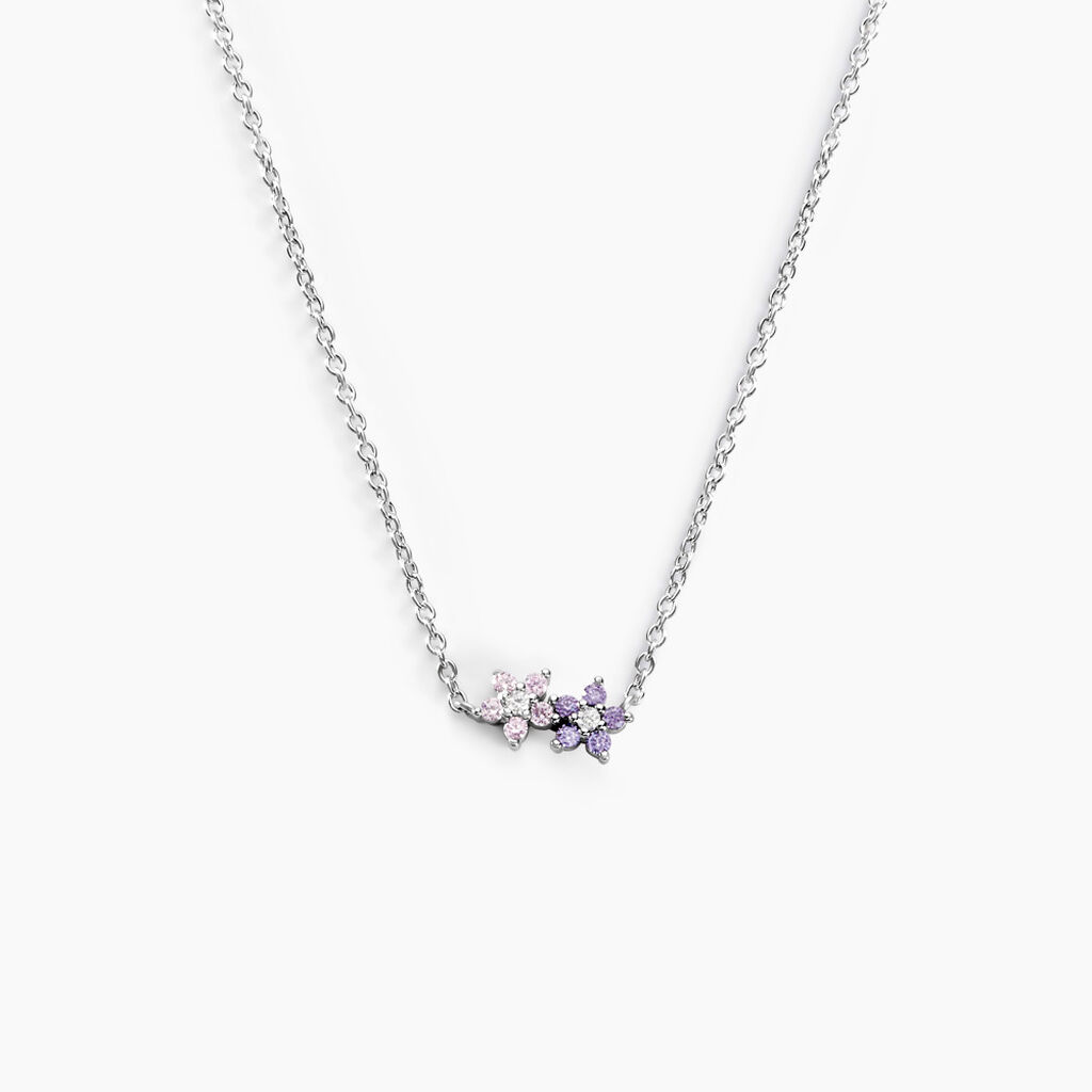 Collier Purple Bloom Argent Blanc Oxyde De Zirconium