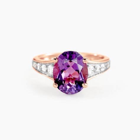Bague Marie-camille Or Rose Amethyste Et Oxyde De Zirconium - Bagues solitaires Femme | Histoire d&rsquo;Or