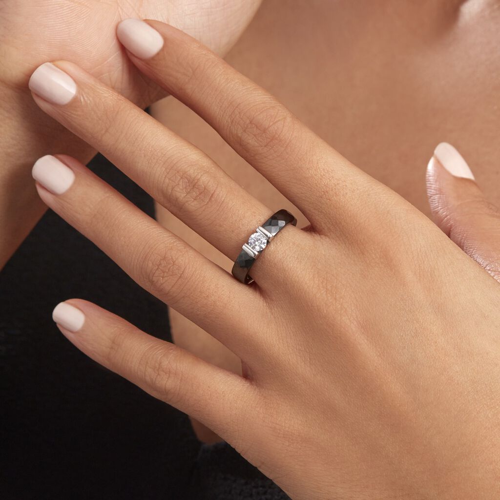 Bague Solitaire Ceramik Design Argent  Oxyde De Zirconium Et Céramique - Bagues solitaires Femme | Histoire d’Or