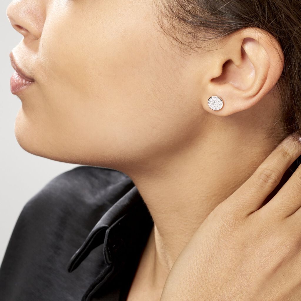 Boucles D'oreilles Puces Yesim Argent Blanc Oxyde De Zirconium - Boucles d'oreilles fantaisie Femme | Histoire d’Or