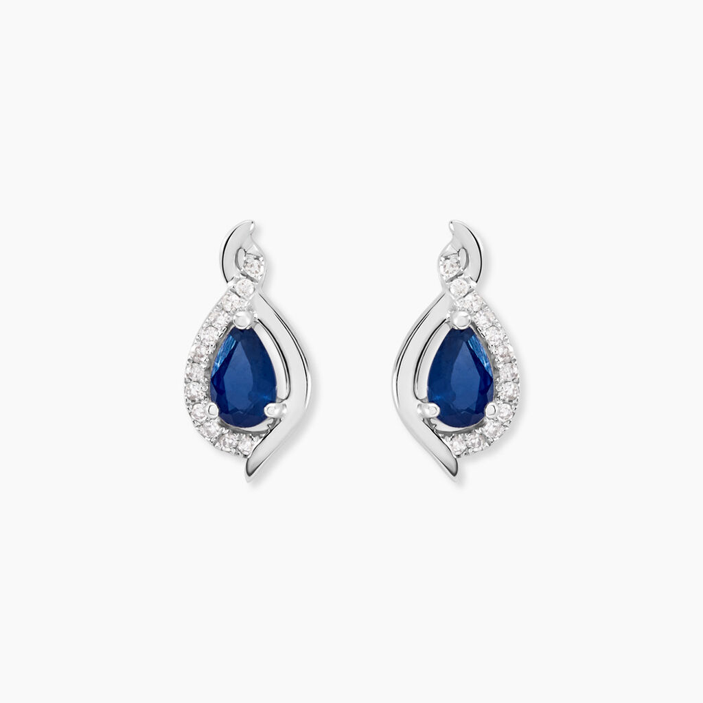 Boucles D'oreilles Goutte D'eau Avec Diamant Et Saphir Blanc - Doré - Version V2 - Neuf