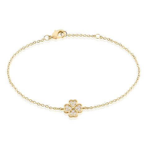 Bracelet Rhosyn Plaqué Or Jaune Oxyde De Zirconium - Bracelets Trèfle Femme | Histoire d’Or
