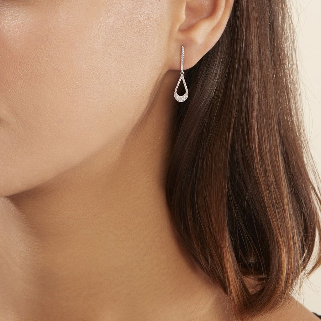 Boucles D'oreilles Pendantes Or Blanc Abilene Diamants - Boucles d'oreilles pendantes Femme | Histoire d’Or