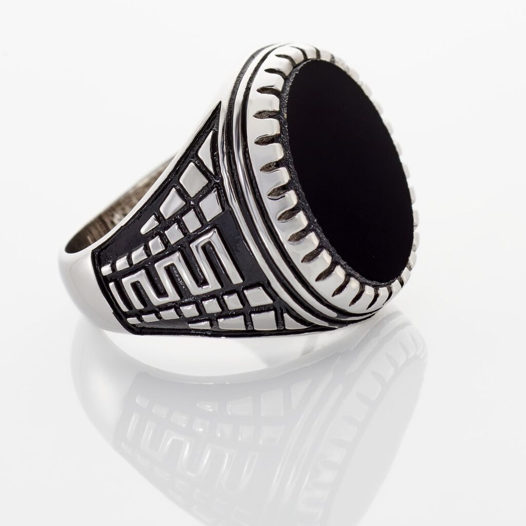 Bague Argent Blanc Thimeo Agathe Noire - Bagues solitaires Homme | Histoire d’Or