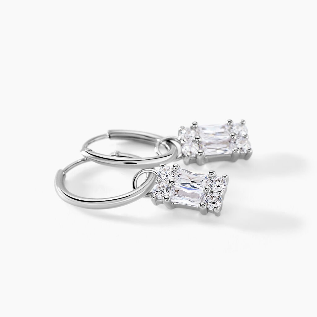 Cr&eacute;oles Baroque Party Argent Blanc Oxyde De Zirconium - Boucles d'oreilles cr&eacute;oles Femme | Histoire d&rsquo;Or