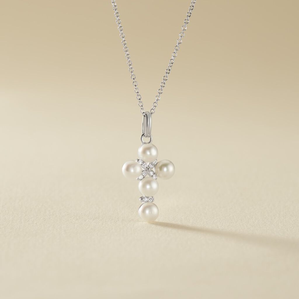 Collier Argent Blanc Burt Perles De Culture Oxydes De Zirconium - Colliers fantaisie Femme | Histoire d&rsquo;Or