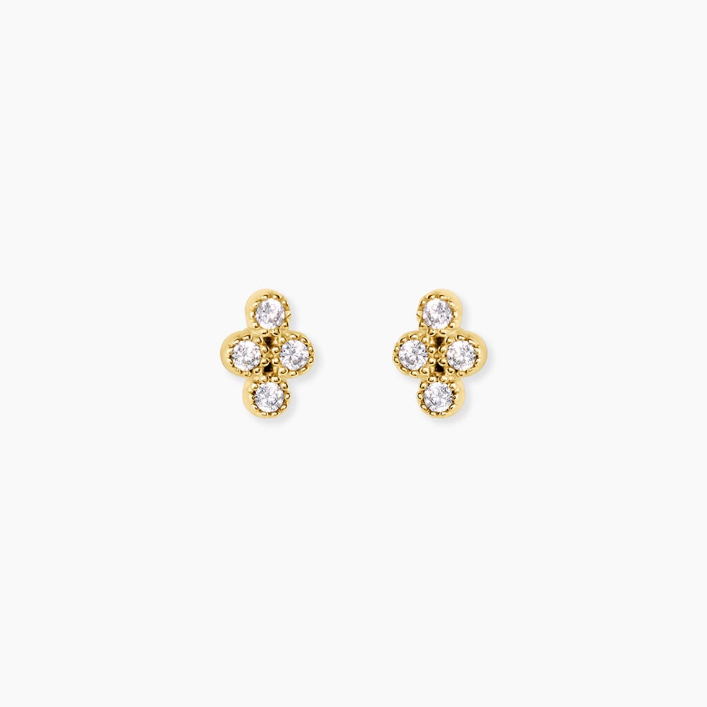 Boucles D'Oreilles Puces Ivy Acier Jaune Oxyde De Zirconium - Boucles d'oreilles fantaisie Femme | Histoire d&rsquo;Or