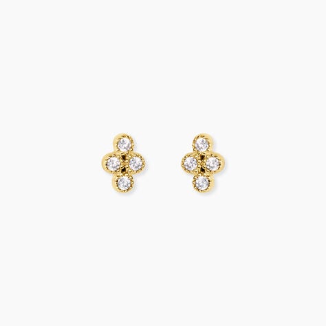 Boucles D'Oreilles Puces Ivy Acier Jaune Oxyde De Zirconium - Boucles d'oreilles fantaisie Femme | Histoire d&rsquo;Or