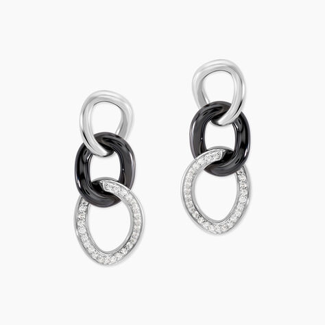 Boucles D'oreilles Pendantes Link Argent Blanc C&eacute;ramique Et Oxyde - Boucles d'oreilles pendantes Femme | Histoire d&rsquo;Or
