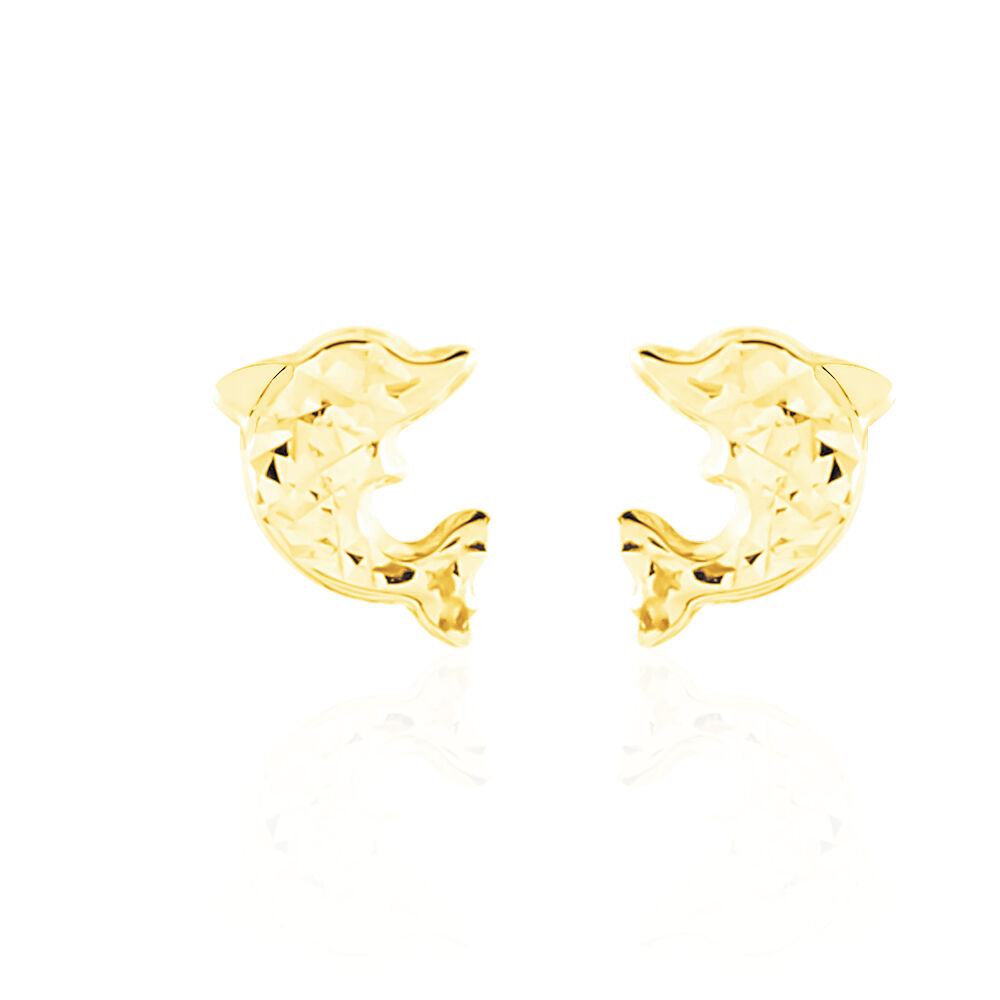 Boucles D'oreilles Puces Pour Enfant - Dauphin Et étoile De Mer, Plaqué Or 750/1000 3 Microns, Fermoir Poussette - 3