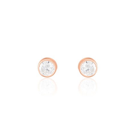 Boucles D'oreilles Puces Elda Serti Clos Or Rose Oxyde De Zirconium - Clous d'oreilles Femme | Histoire d’Or