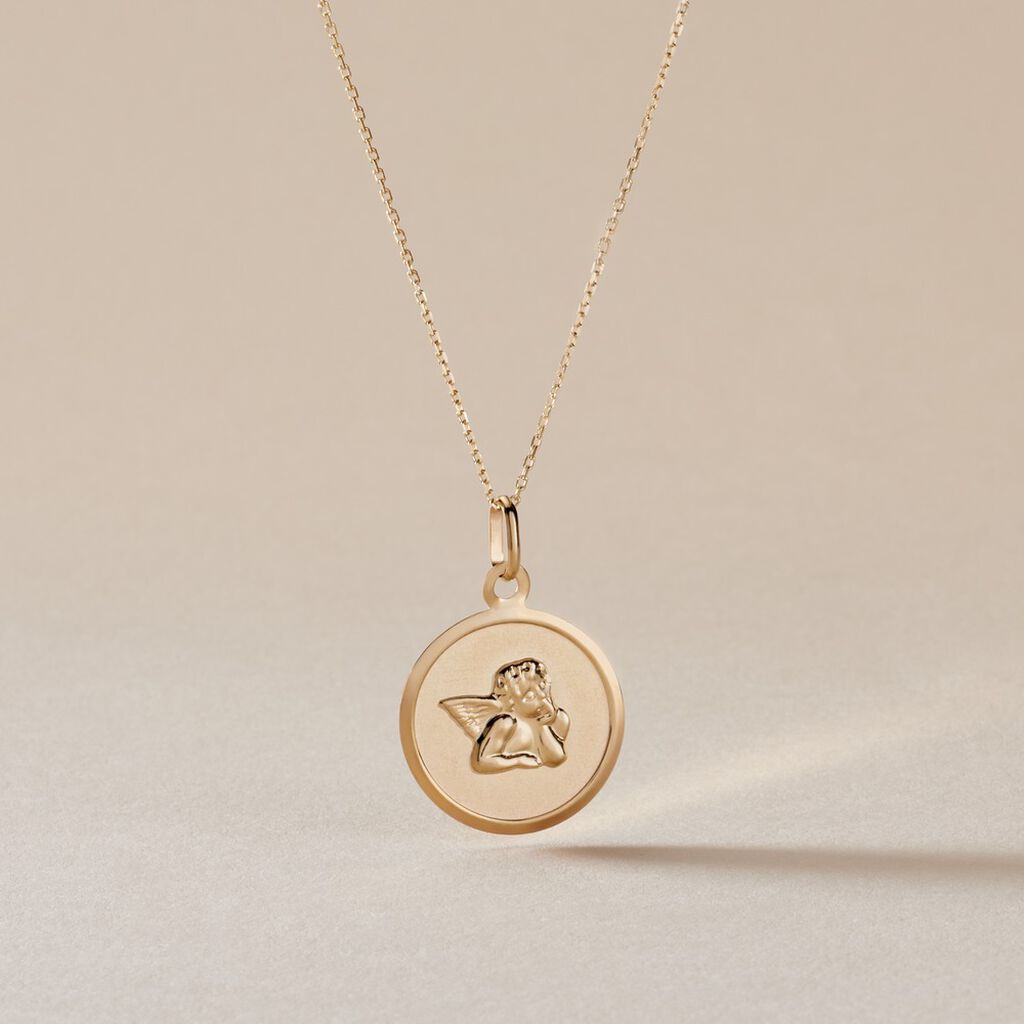 Pendentif Ange Rond Or Jaune - Pendentifs Baptême Famille | Histoire d’Or