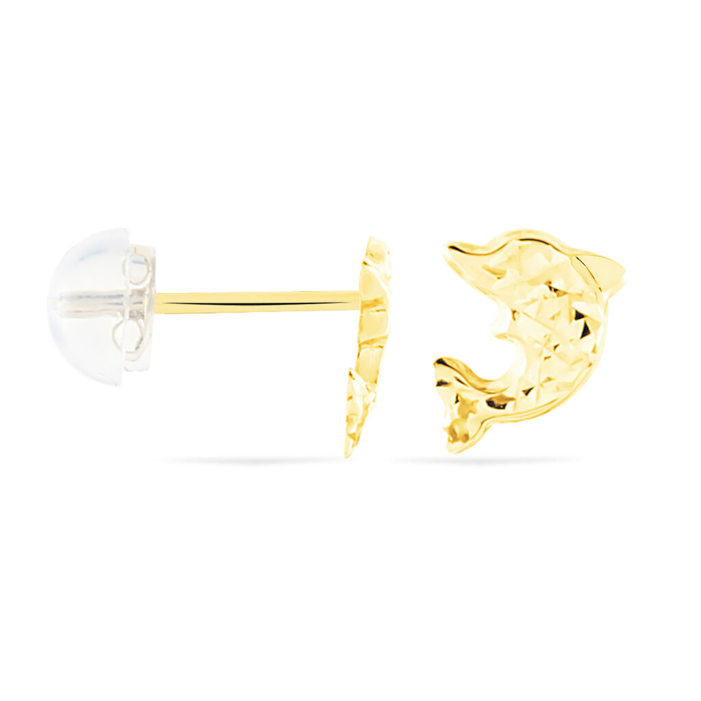 Boucles D'oreilles Puces Arisaema Dauphin Or Jaune - Clous d'oreilles Enfant | Histoire d’Or