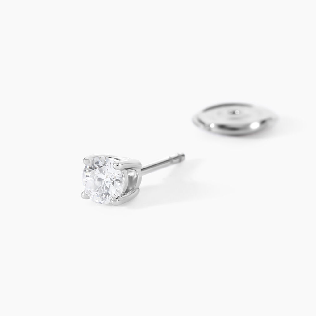Boucles D'Oreilles Puces One Or Blanc Diamants - Clous d'oreilles Femme | Histoire d&rsquo;Or