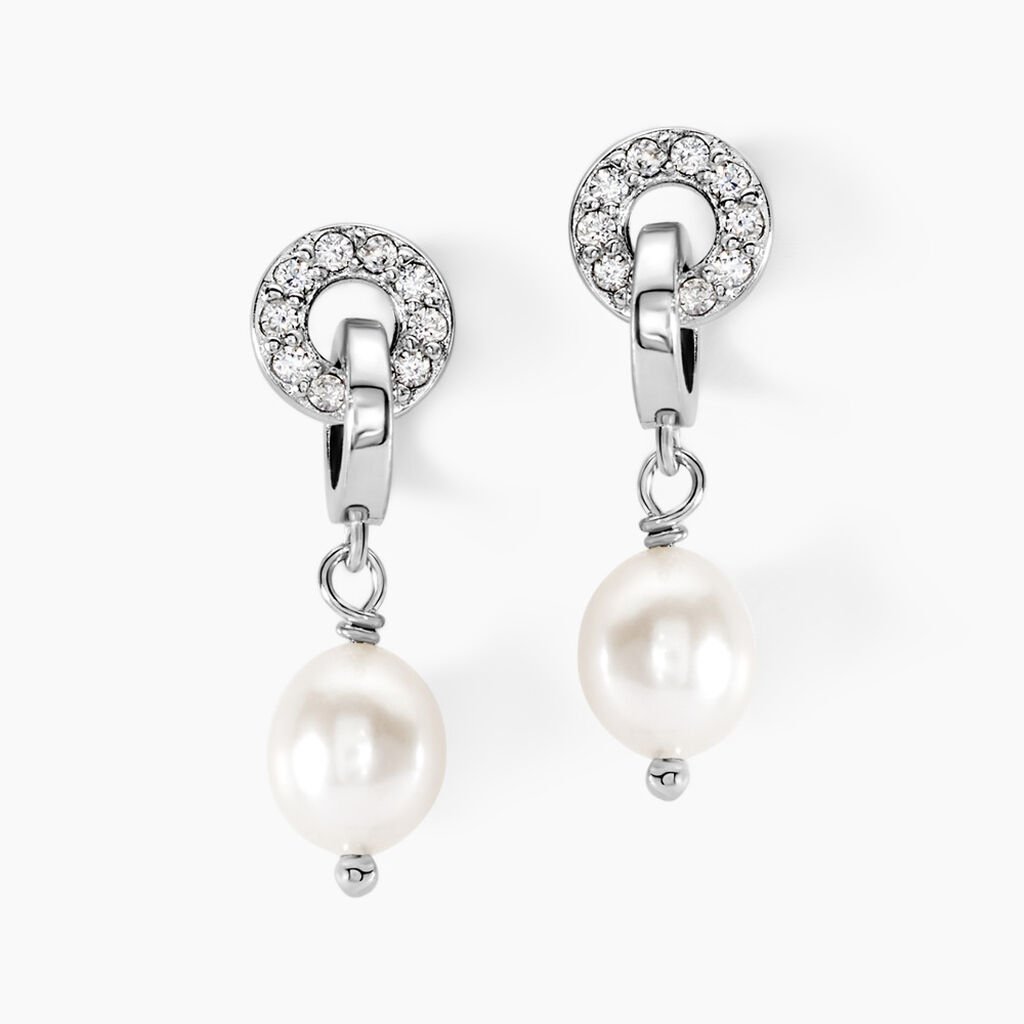 Boucles D'oreilles Pendantes Gaetane Argent Blanc Perle Oxyde - Boucles d'oreilles fantaisie Femme | Histoire d&rsquo;Or