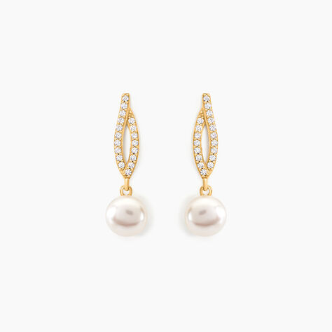 Boucles D'oreilles Pendantes Tesnimae Or Jaune Oxyde Perle De Culture - Boucles d'oreilles pendantes Femme | Histoire d’Or