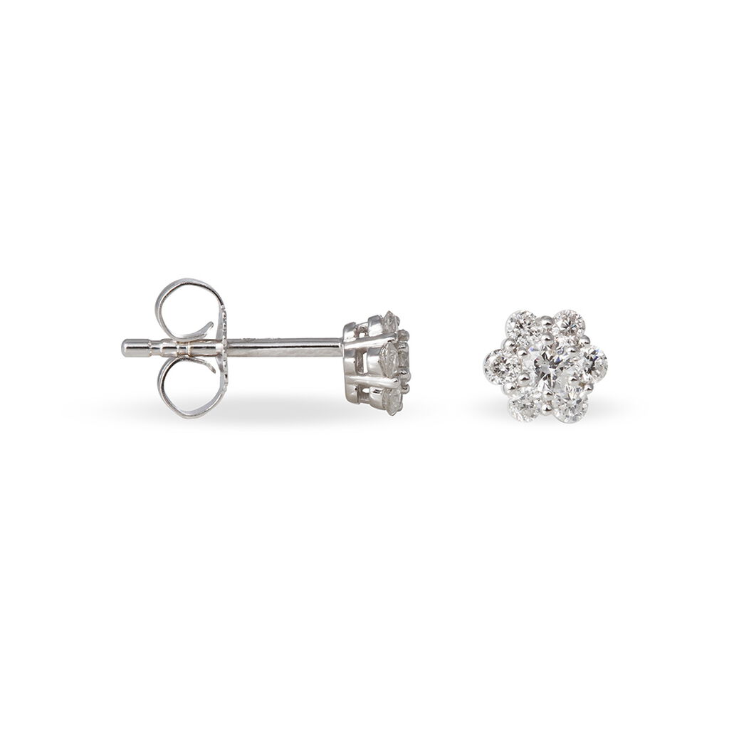 Boucles D'oreilles Puces Magnolia Or Blanc Diamant - Clous d'oreilles Femme | Histoire d&rsquo;Or