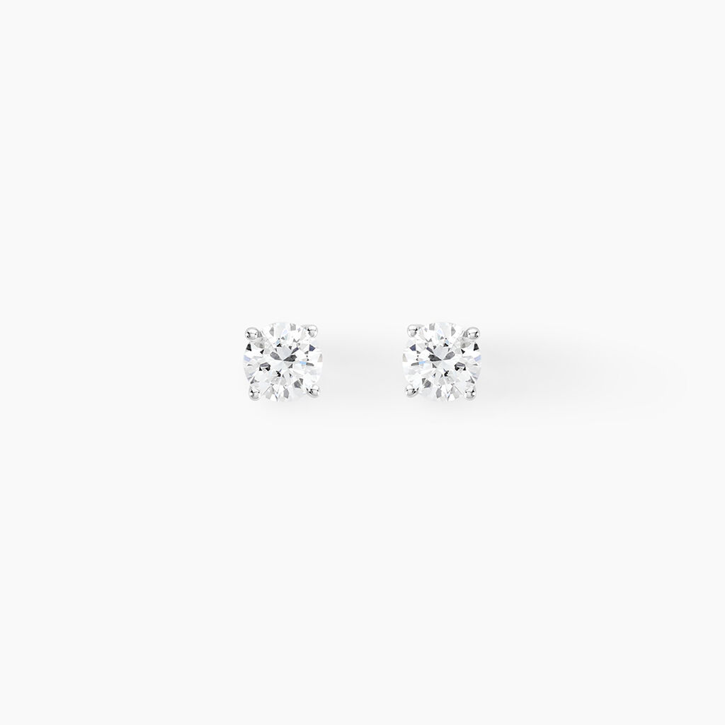 Boucles D'oreilles Puces 4 Griffes Or Blanc Diamant Synthetique - Clous d'oreilles Femme | Histoire d’Or