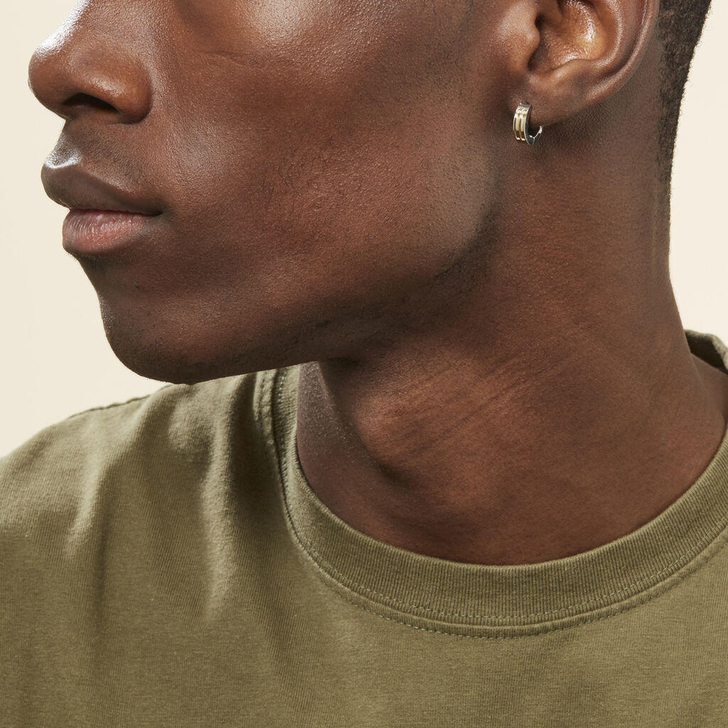 Créoles Jourdan Tilos Acier Bicolore Dore / Blanc - Boucles d'oreilles créoles Homme | Histoire d’Or