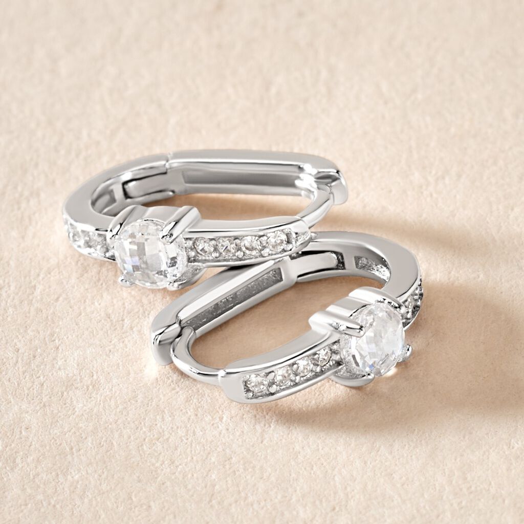 Cr&eacute;oles Francene Argent Blanc Oxyde De Zirconium - Boucles d'oreilles cr&eacute;oles Femme | Histoire d&rsquo;Or