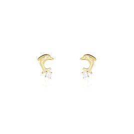 Boucles D'oreilles Puces Eleanor Dauphin Or Jaune Oxyde De Zirconium - Clous d'oreilles Enfant | Histoire d’Or