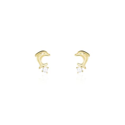 Boucles D'oreilles Puces Eleanor Dauphin Or Jaune Oxyde De Zirconium - Clous d'oreilles Enfant | Histoire d’Or