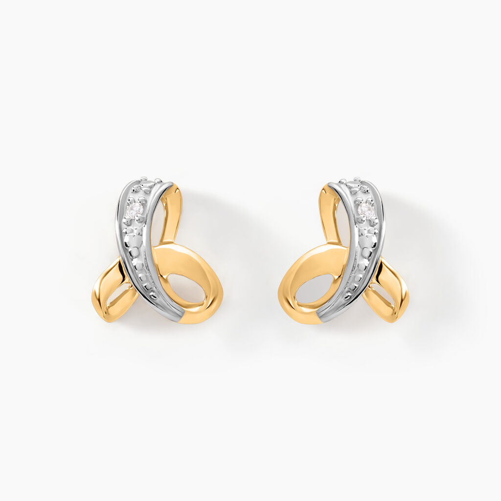 Boucles D'oreilles Puces Volute Or Jaune Diamant - Clous d'oreilles Femme | Histoire d&rsquo;Or