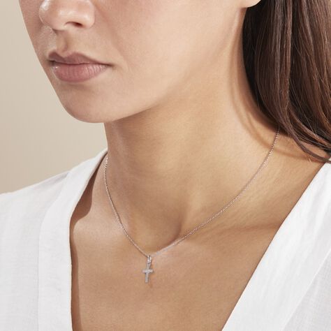 Pendentif Bathilde Croix Striee Or Blanc - Pendentifs Baptême Famille | Histoire d’Or