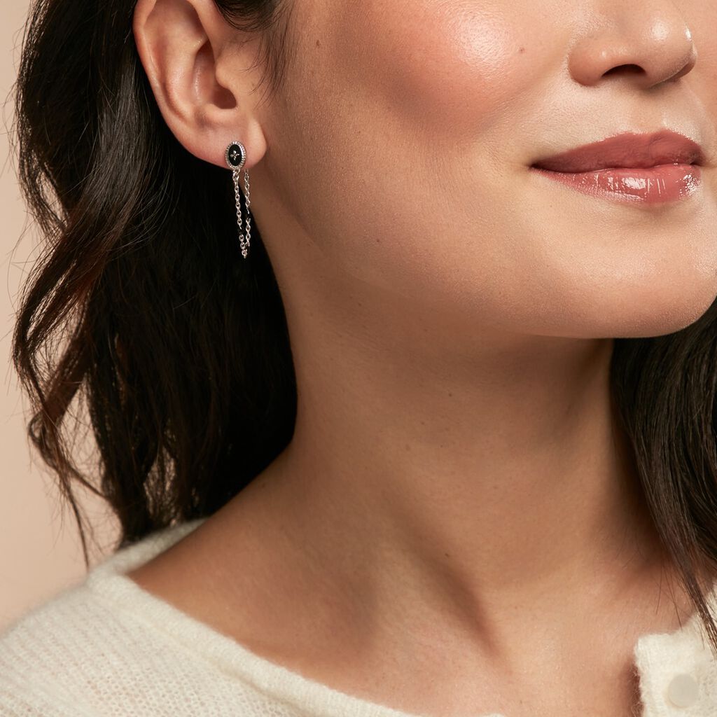 Boucles D'oreilles Pendantes Polka Argent Blanc - Boucles d'oreilles fantaisie Femme | Histoire d’Or